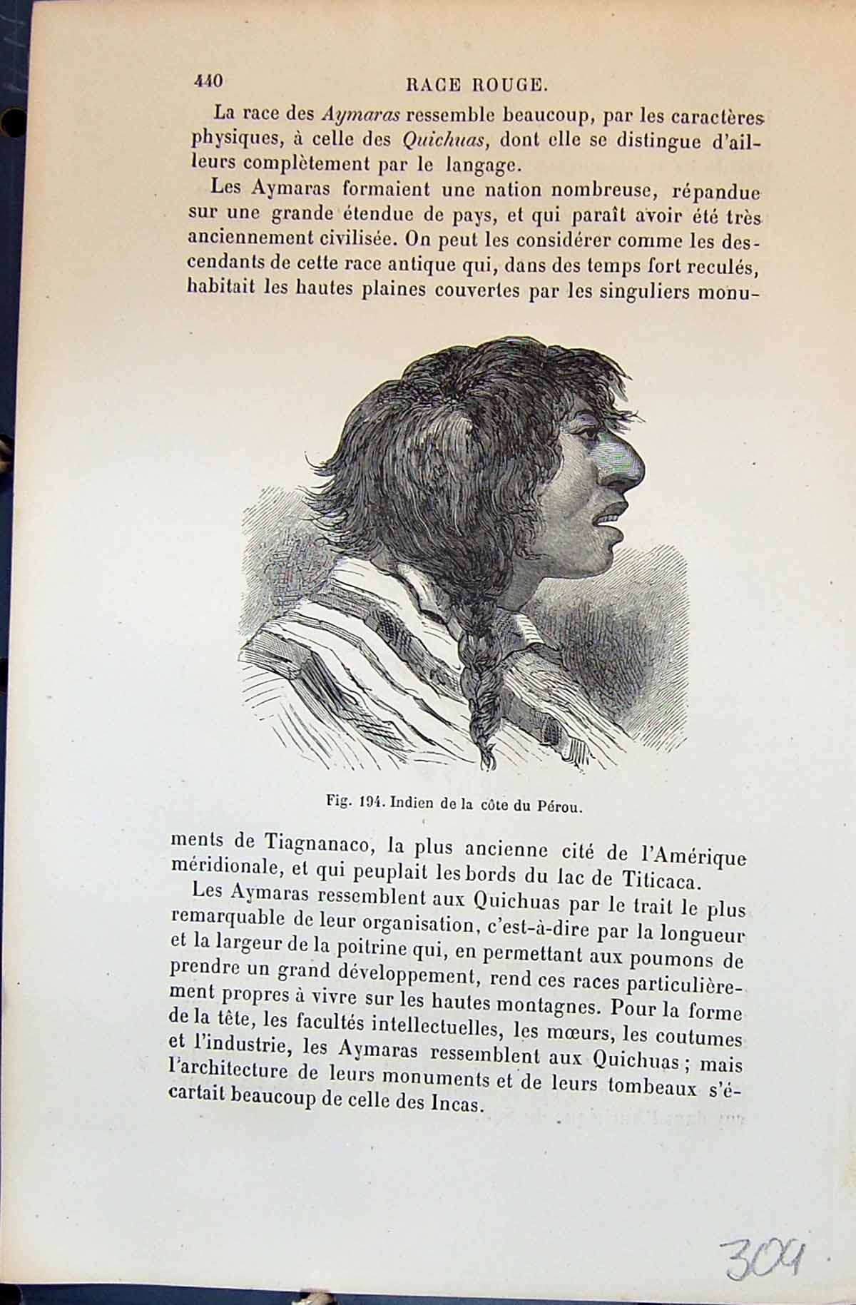 Old Indien Cote Perou Men Rameau Meridional 1880 Human Races Humaines 19th