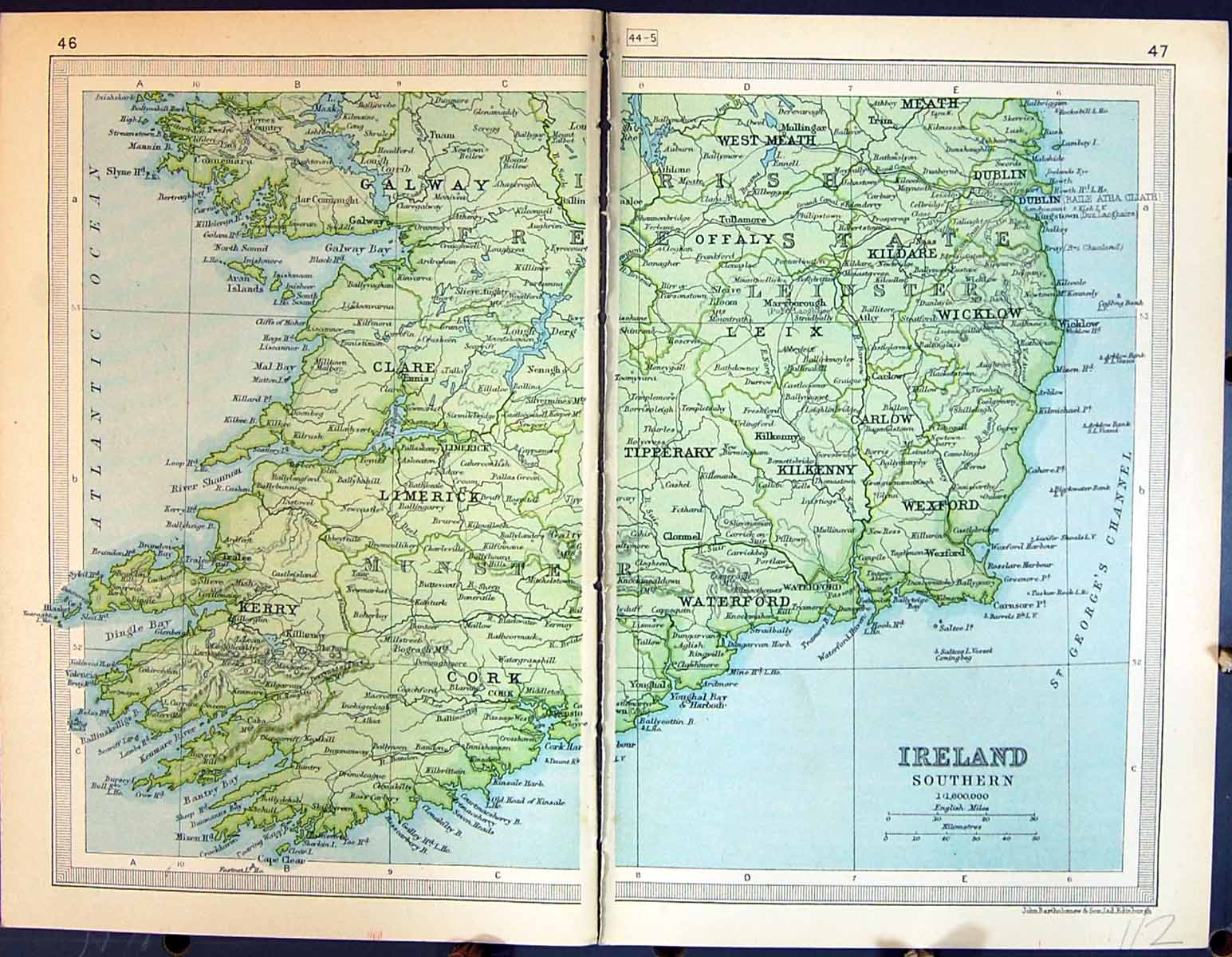 Old 1931 Dent Map Southern Ireland Kilkenny Tipperary Wexford Dublin 20th