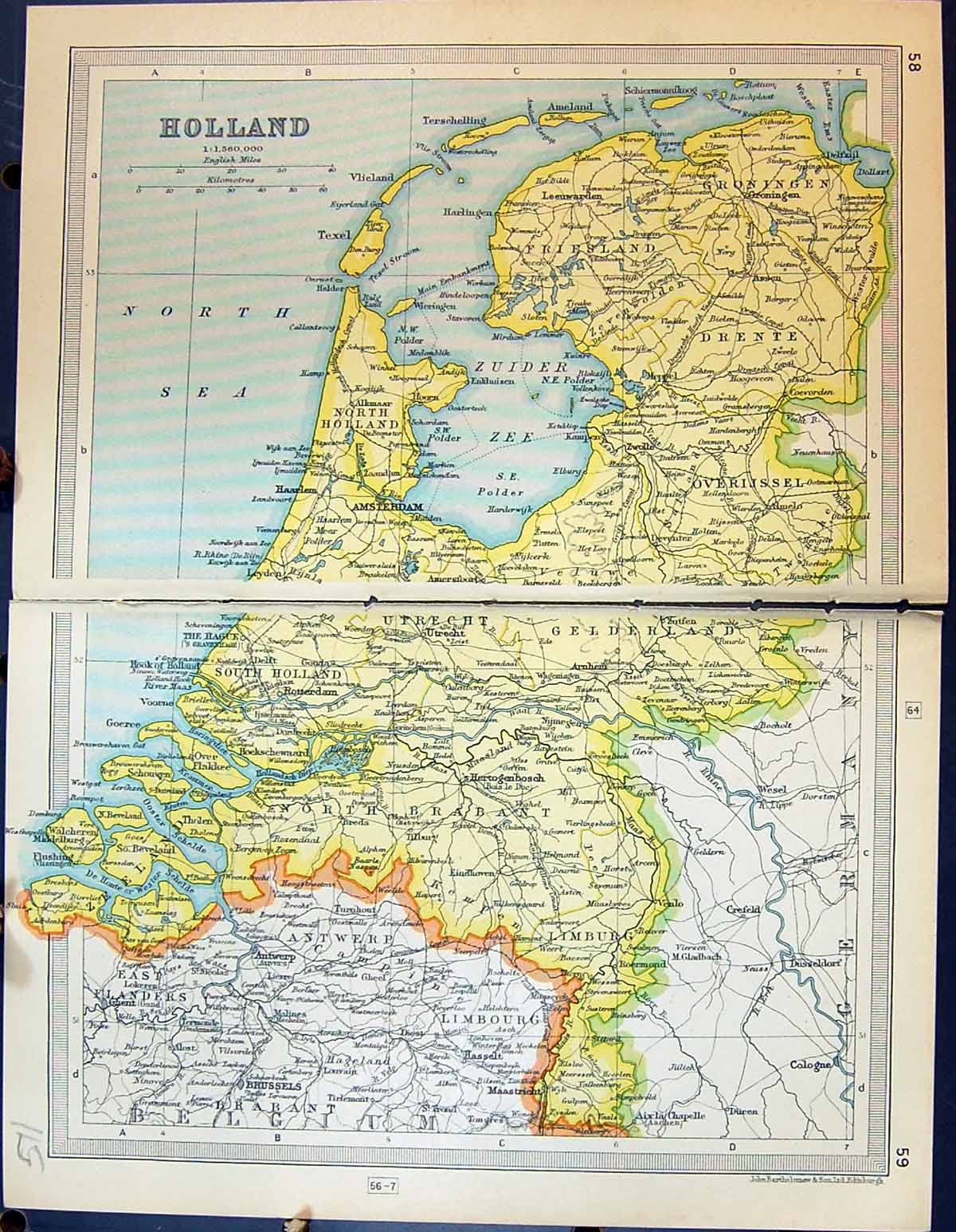 Antique Print 1931 Dent Map Holland Limburg Zuider Zee Amsterdam Groningen 20th