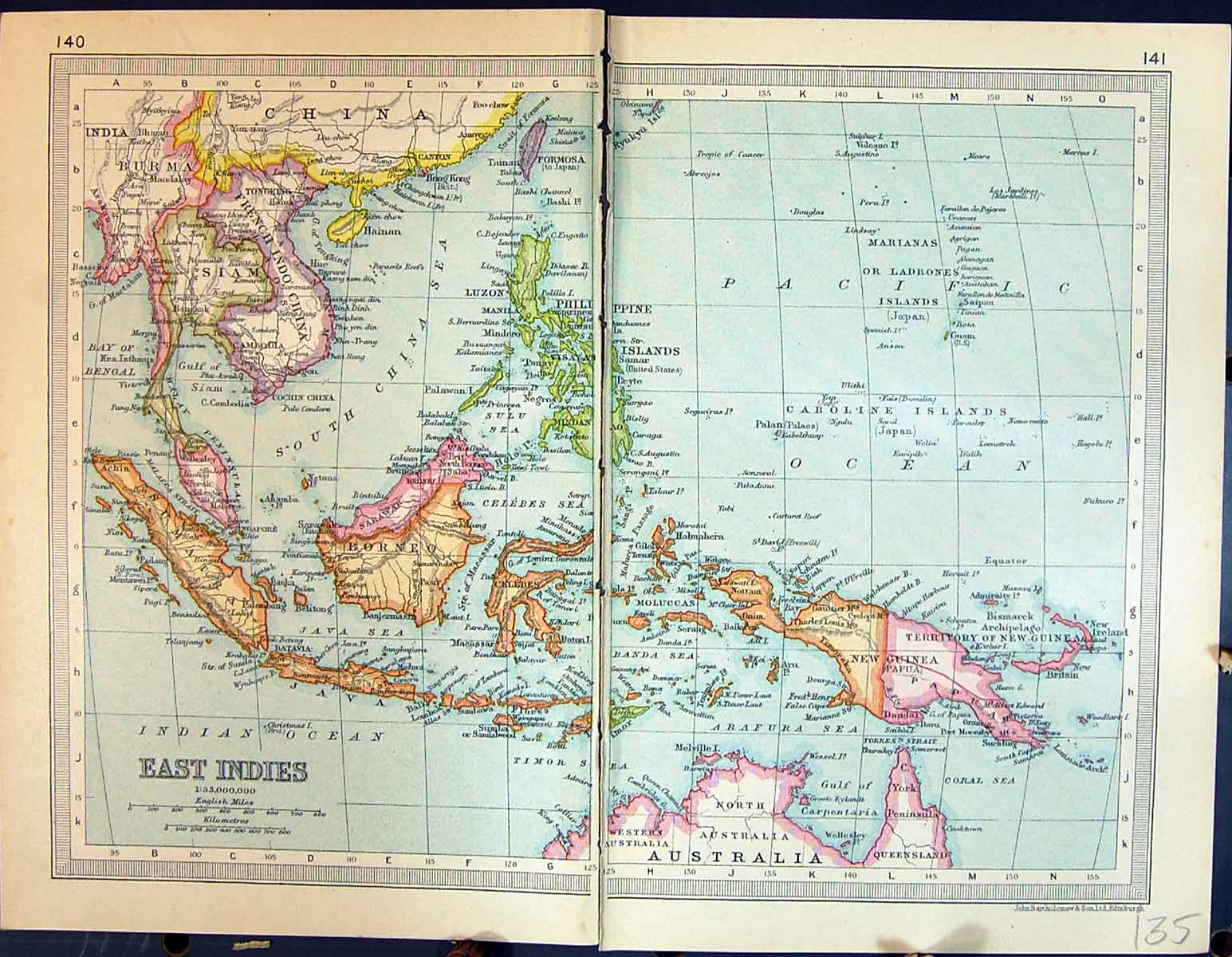 Old Print 1931 Dent Map East Indies New Guinea Philippine Sumatra Borneo 20th