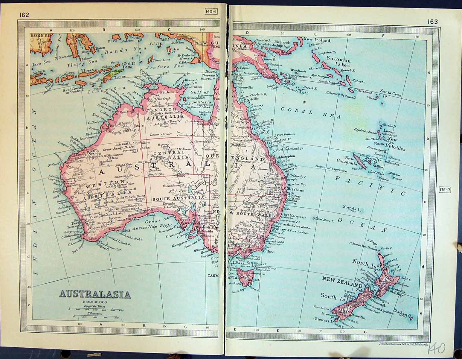 Original Old Vintage Print 1931 Dent Map Australasia New Zealand Australia 20th