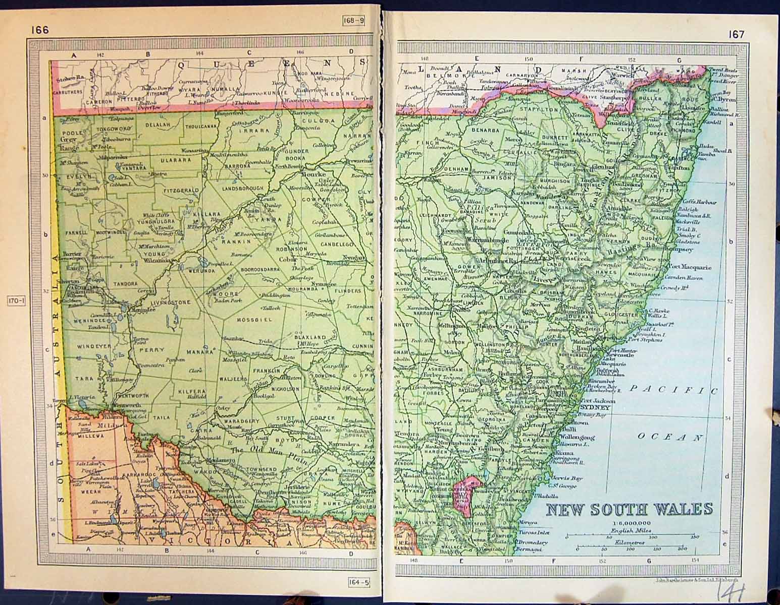 Old Vintage Print 1931 Dent Map New South Wales Australia Sydney Tasmania 20th