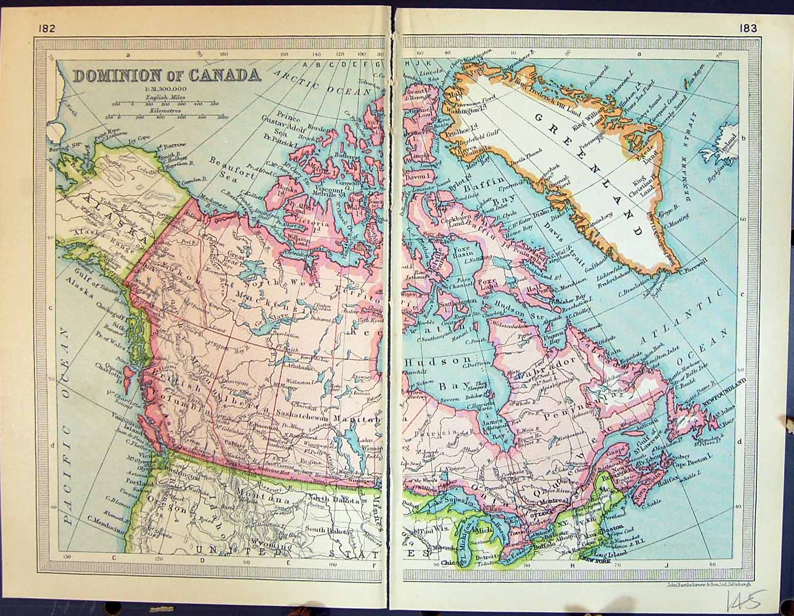 Antique Old Print 1931 Dent Map Dominion Canada Greenland Hudson Bay Quebec