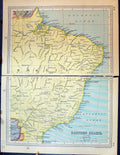 Old Print 1931 Dent Map Eastern Brazil South America Paraguay Pernambuco 20th