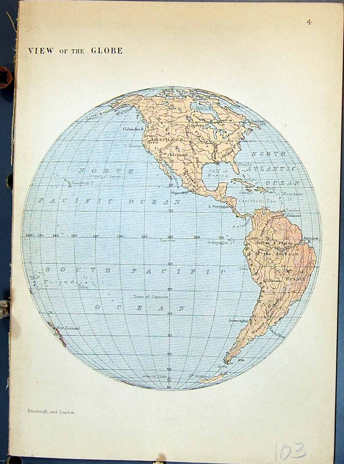 Old Johnston Map Globe North South America Europe Arabia Desert Russi