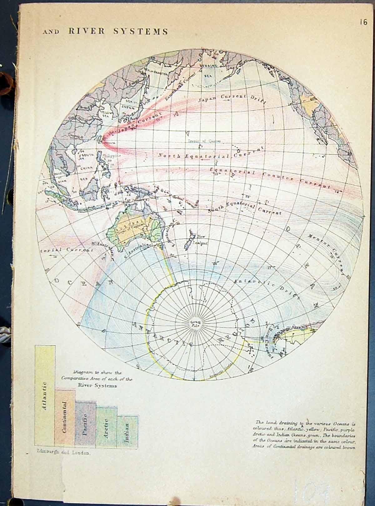 Antique Old Print Johnston Map River Systems Australia Basins Atlantic Ocean