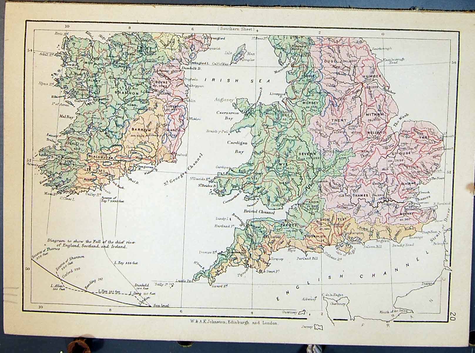 Antique Print Johnston Map England Wales River Systems Europe Arctic Ocean