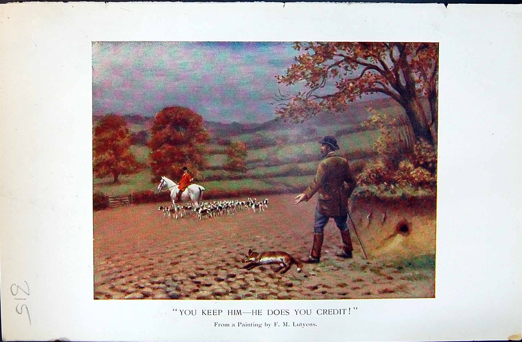 Old Print Badminton Magazine 1901 Colour Fox Hunting Horse Hounds Lutyens 20th