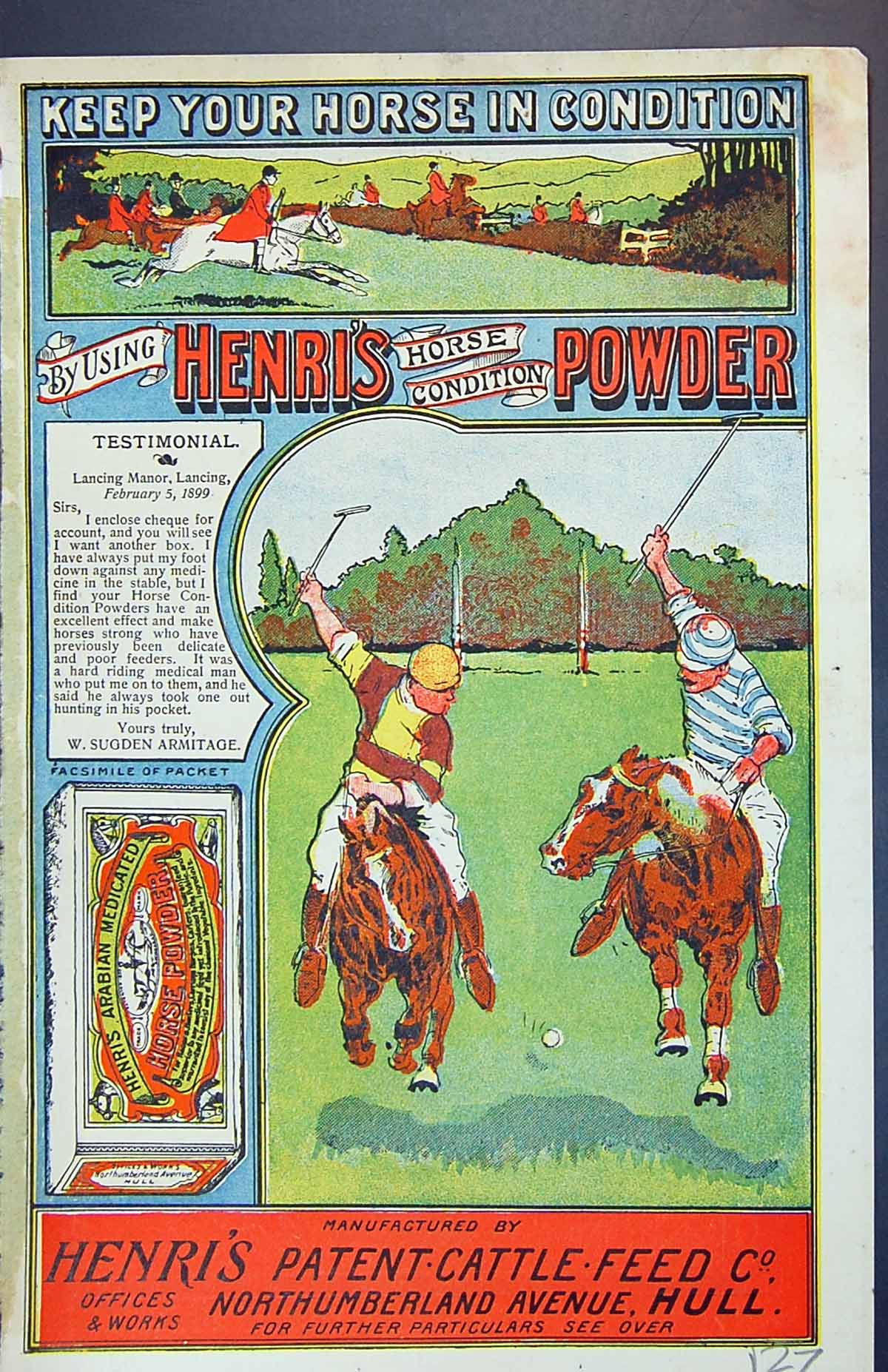 Old Badminton Magazine 1901 Advertisement Henri'S Cattle Feed Powder Victorian
