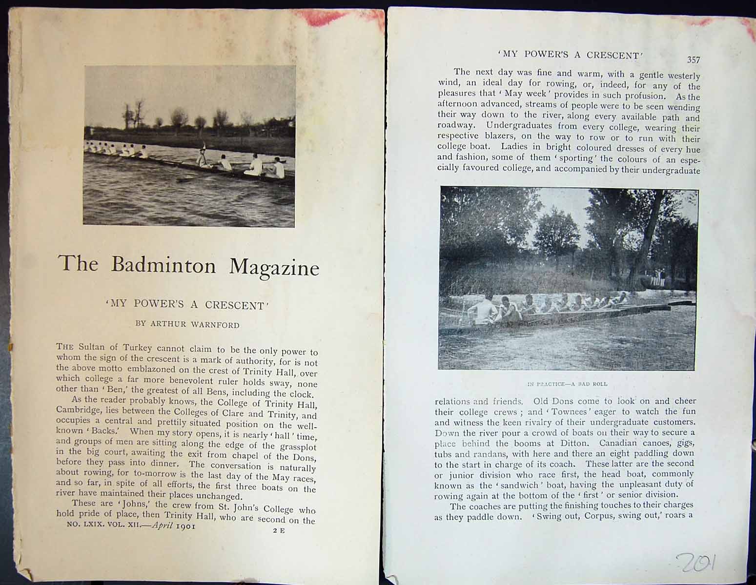 Old Badminton Magazine 1901 River Rowing Boats Cambridge Oxford Sport Victorian