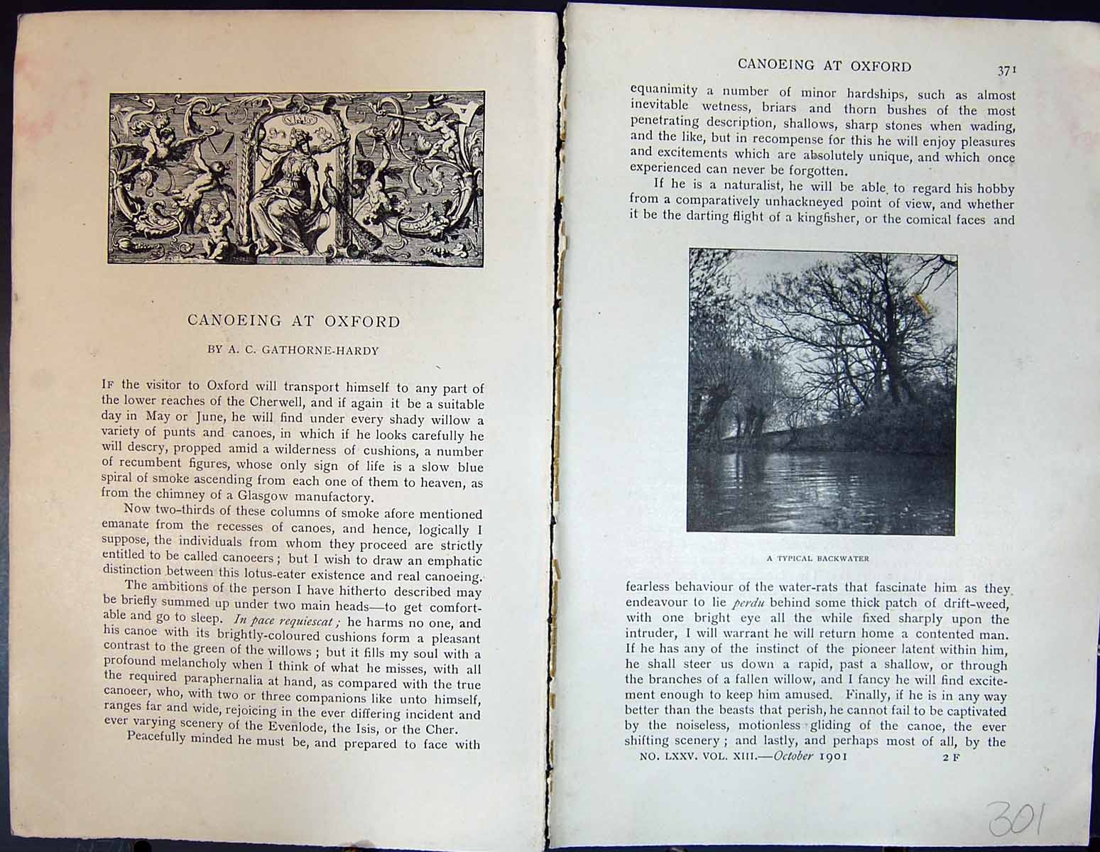 Antique Print Badminton Magazine 1901 Canoeing Oxford Backwater Mill River 20th