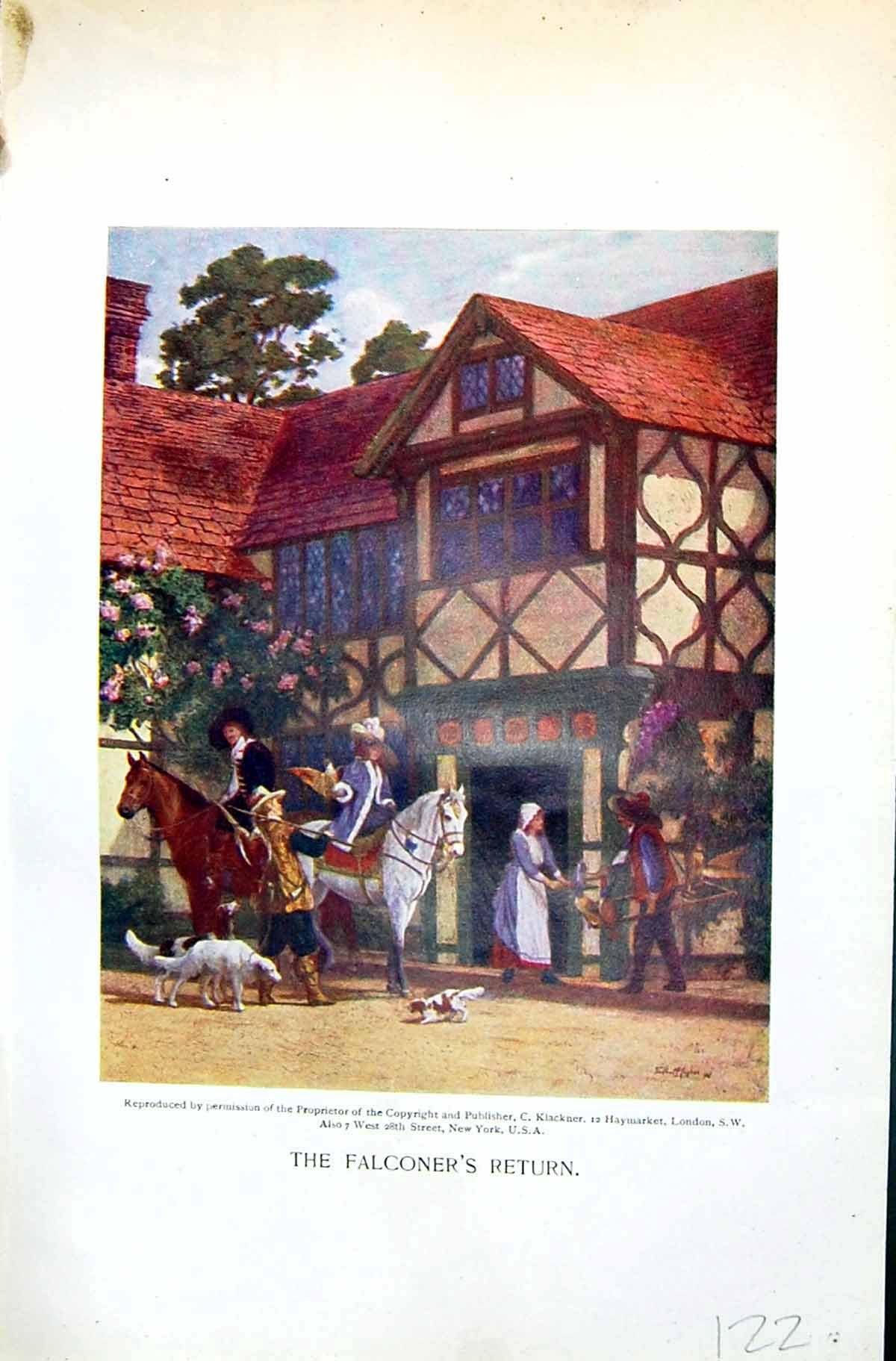 Antique Old Print Badminton Magazine 1901 Colour Falconer Return Public House