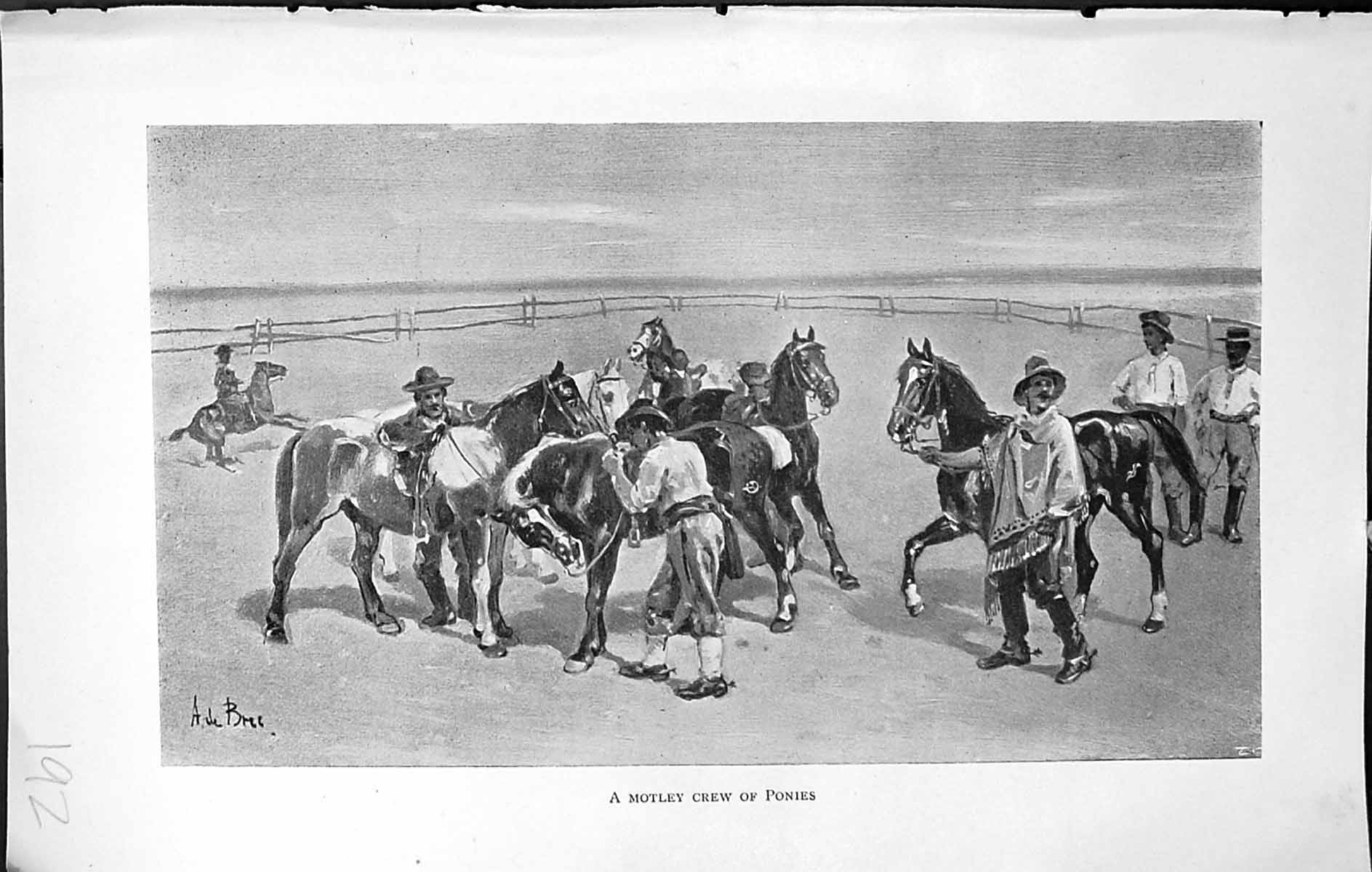 Old Antique Print Badminton Magazine 1903 Motley Crew Ponies Horses Men 20th