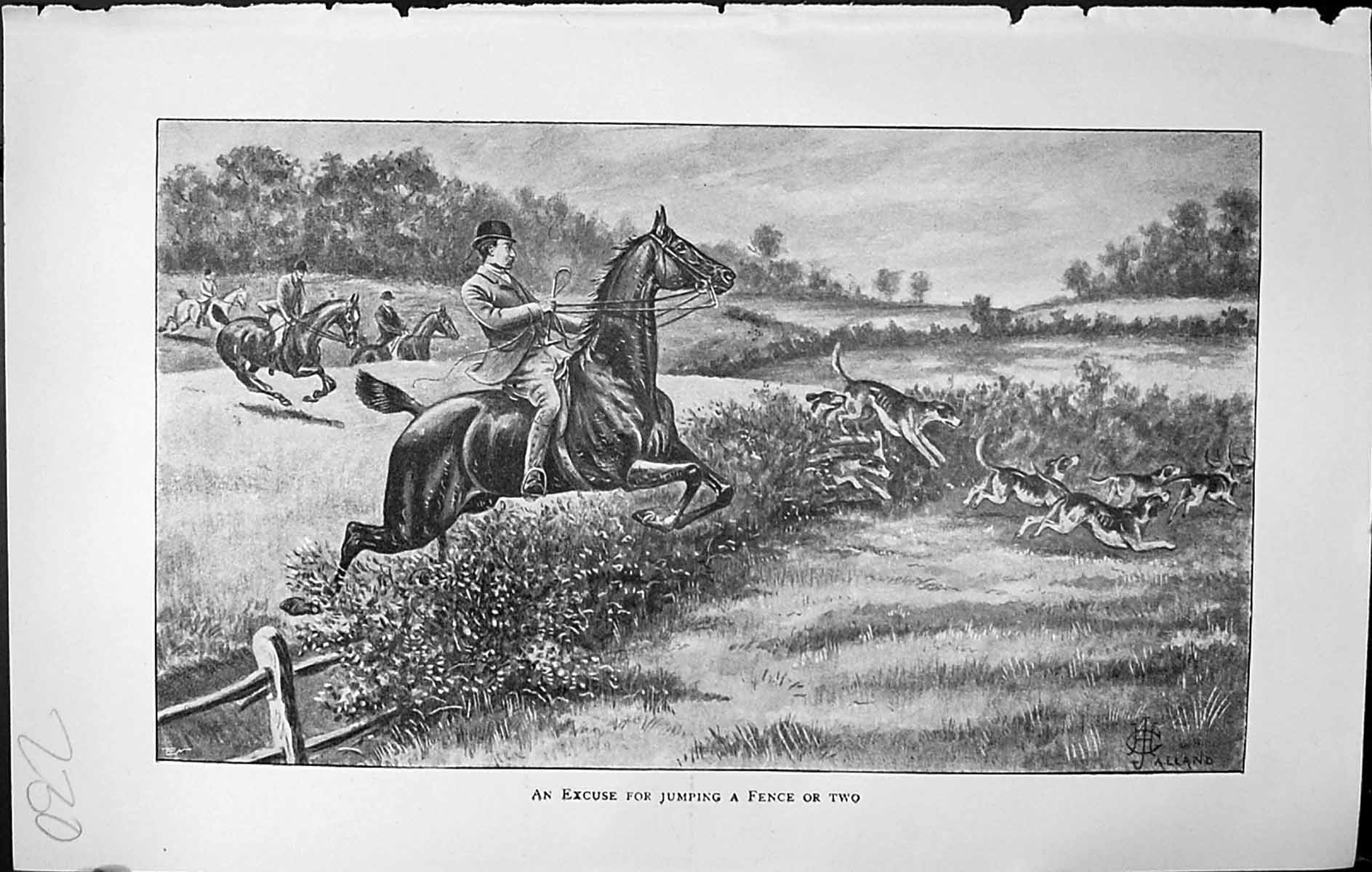 Old Badminton Magazine 1903 Hunting Scene Horses Jumping Hedge Hounds 20th