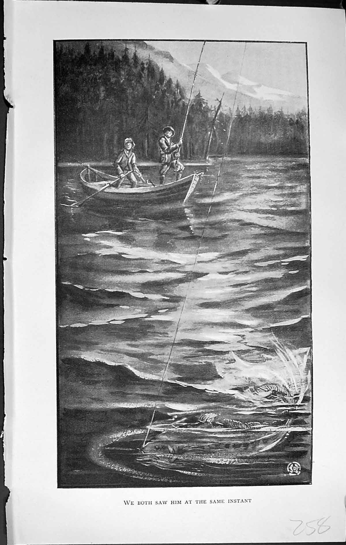 Old Print Badminton Magazine 1903 Men Fishing River Boat Fish Sport Trees 20th