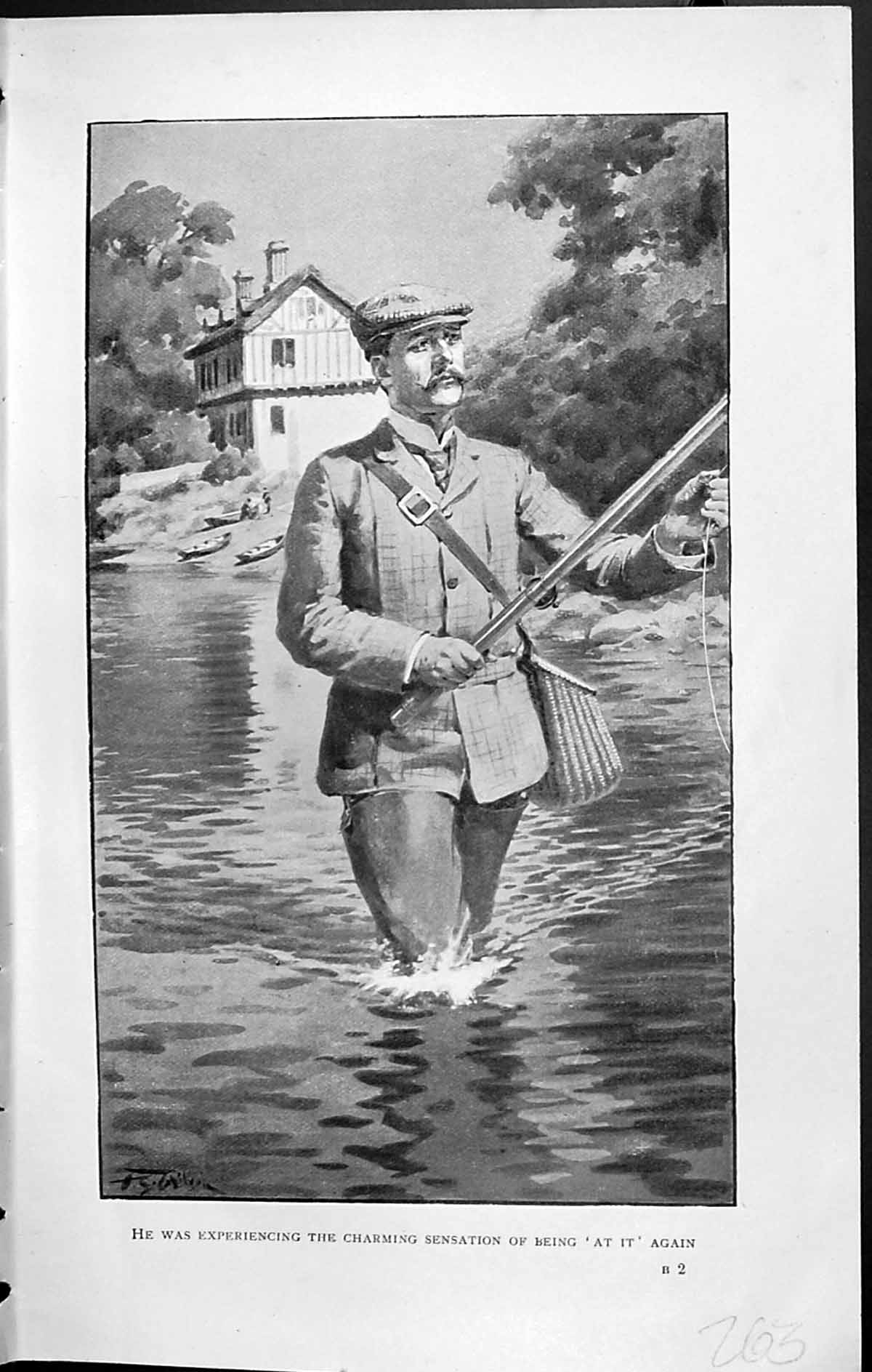 Original Old Antique Print Badminton Magazine 1903 Man River Fishing Fish Sport