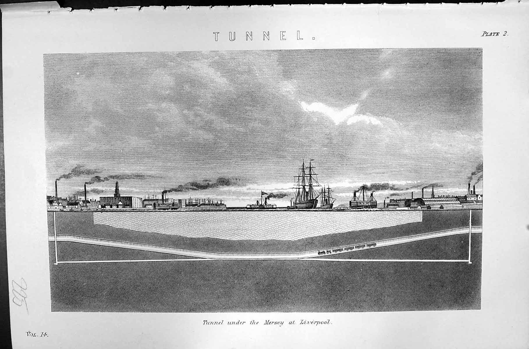 Old Mackenzie C1880 Encyclopaedia Science Tunnel River Mersey Liverpo Victorian