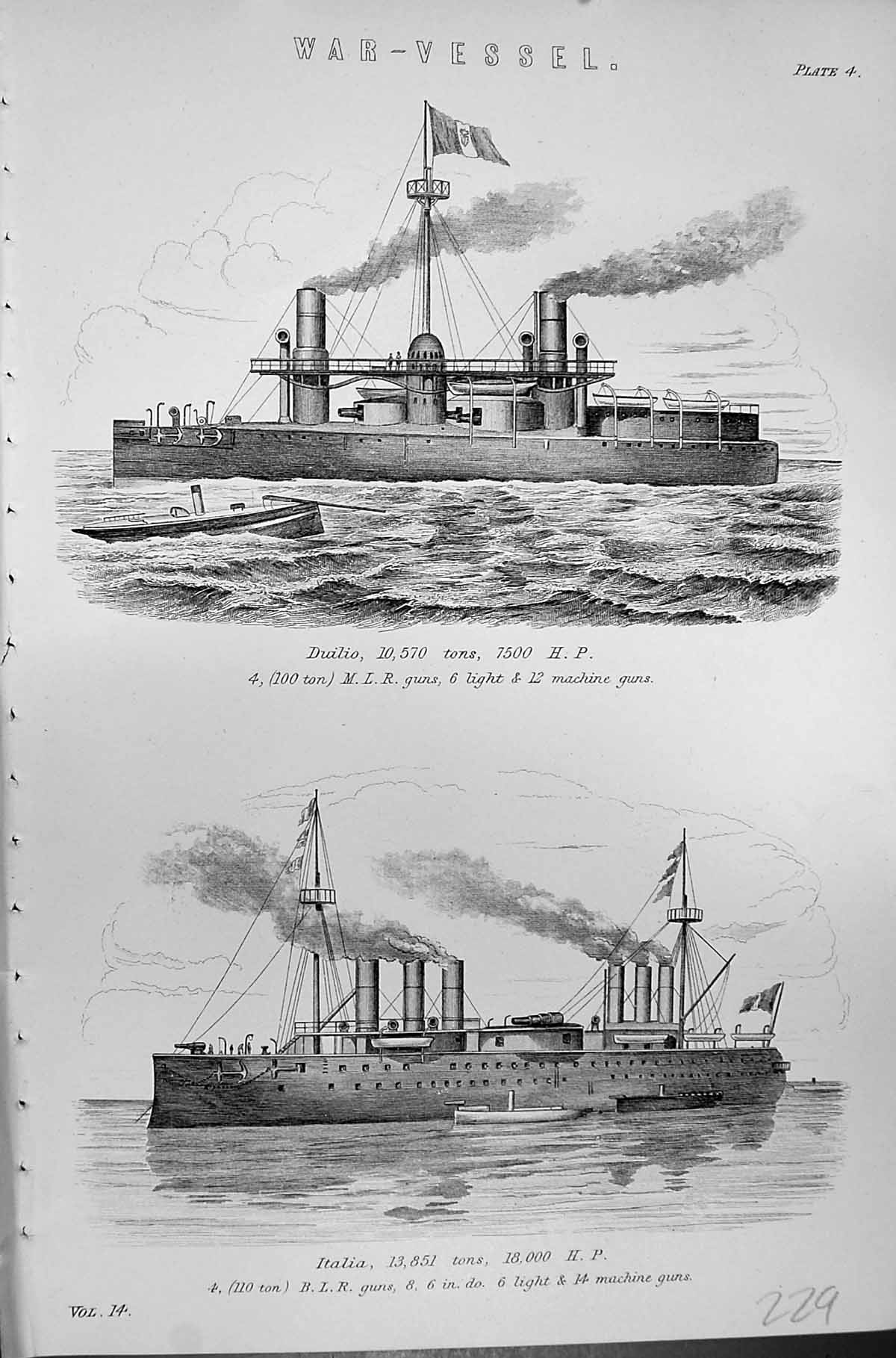 Old Mackenzie C1880 Encyclopaedia Science War Vessel Ship Duilio Ital Victorian