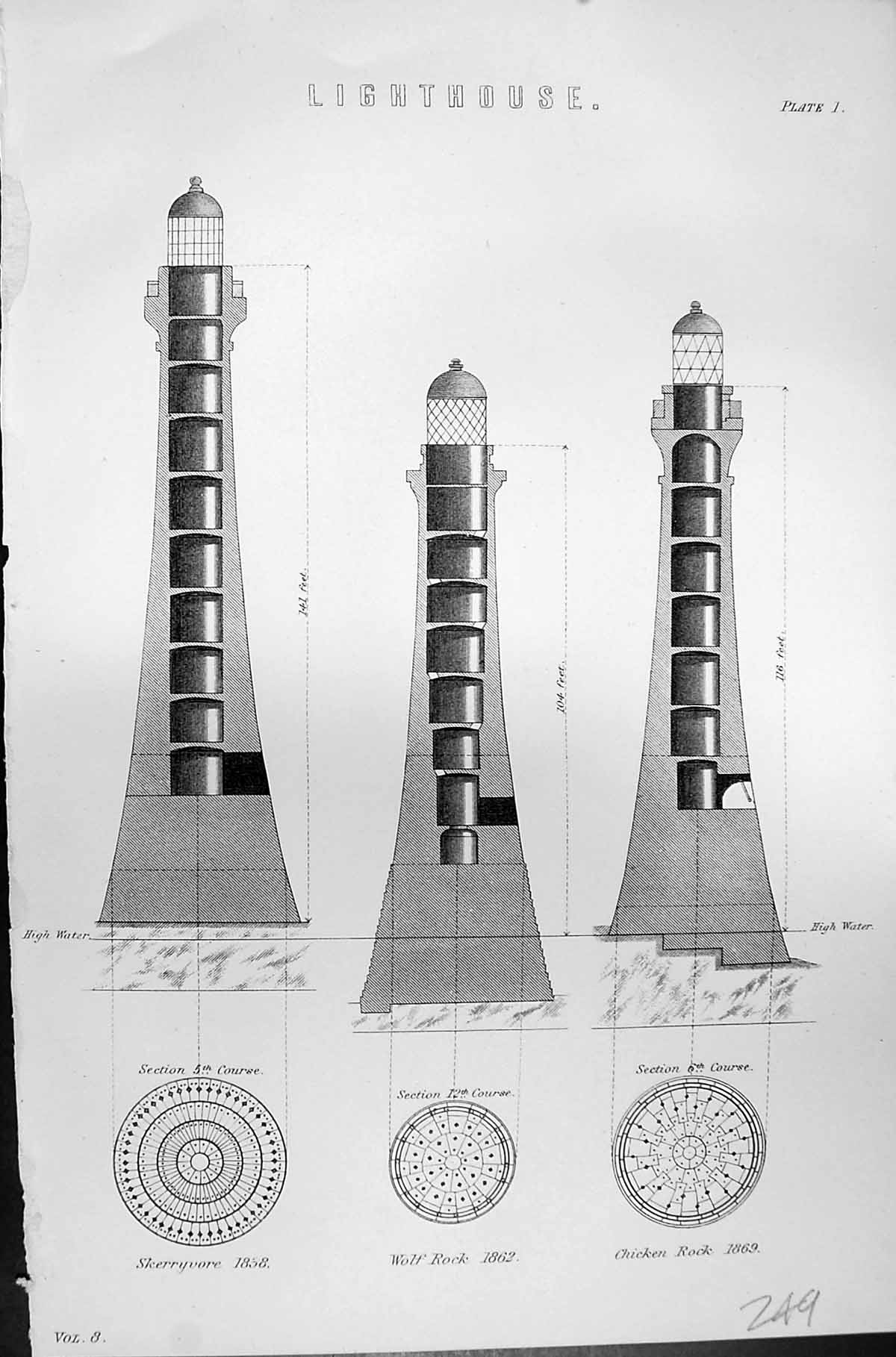 Old Mackenzie C1880 Encyclopaedia Lighthouse Skerryvore Wolf Rock Chi Victorian