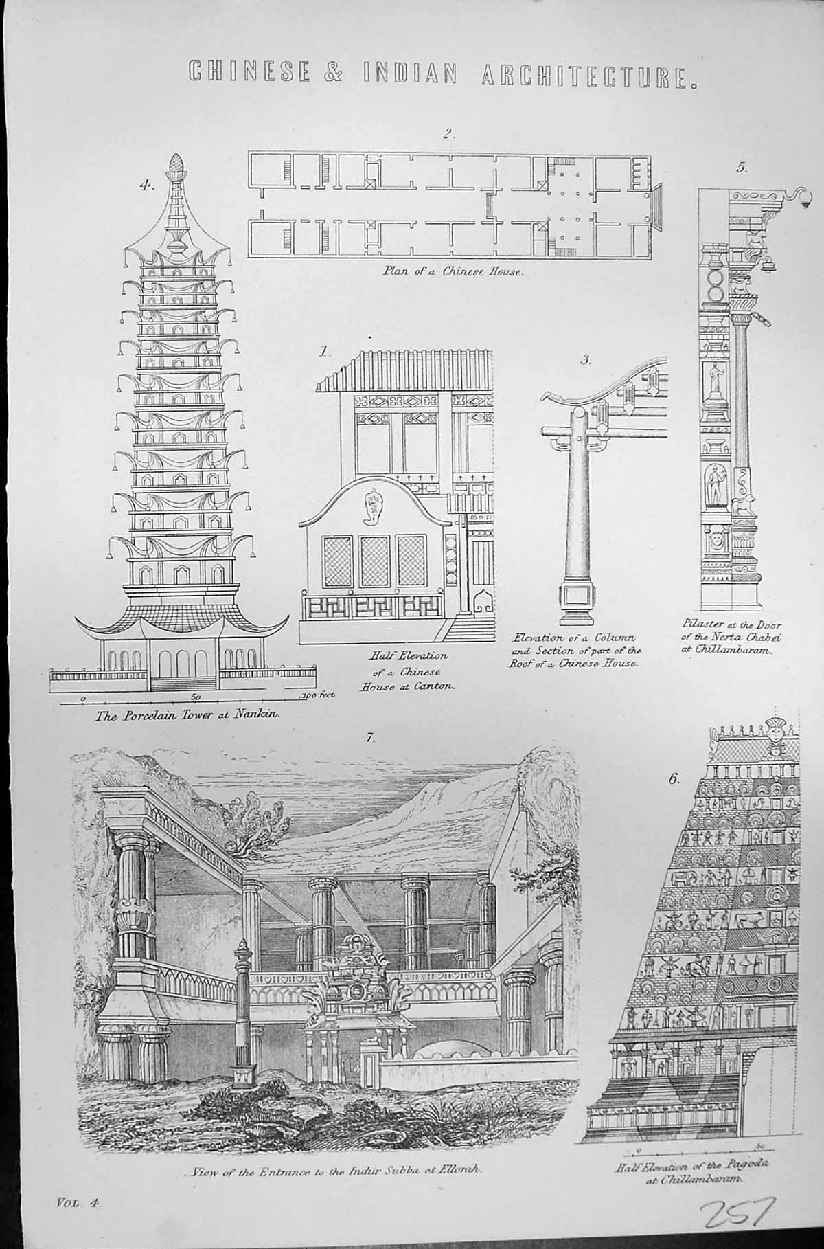 Old Chinese Indian Architecture Porcelain Tower Nankin Subba Ellorah