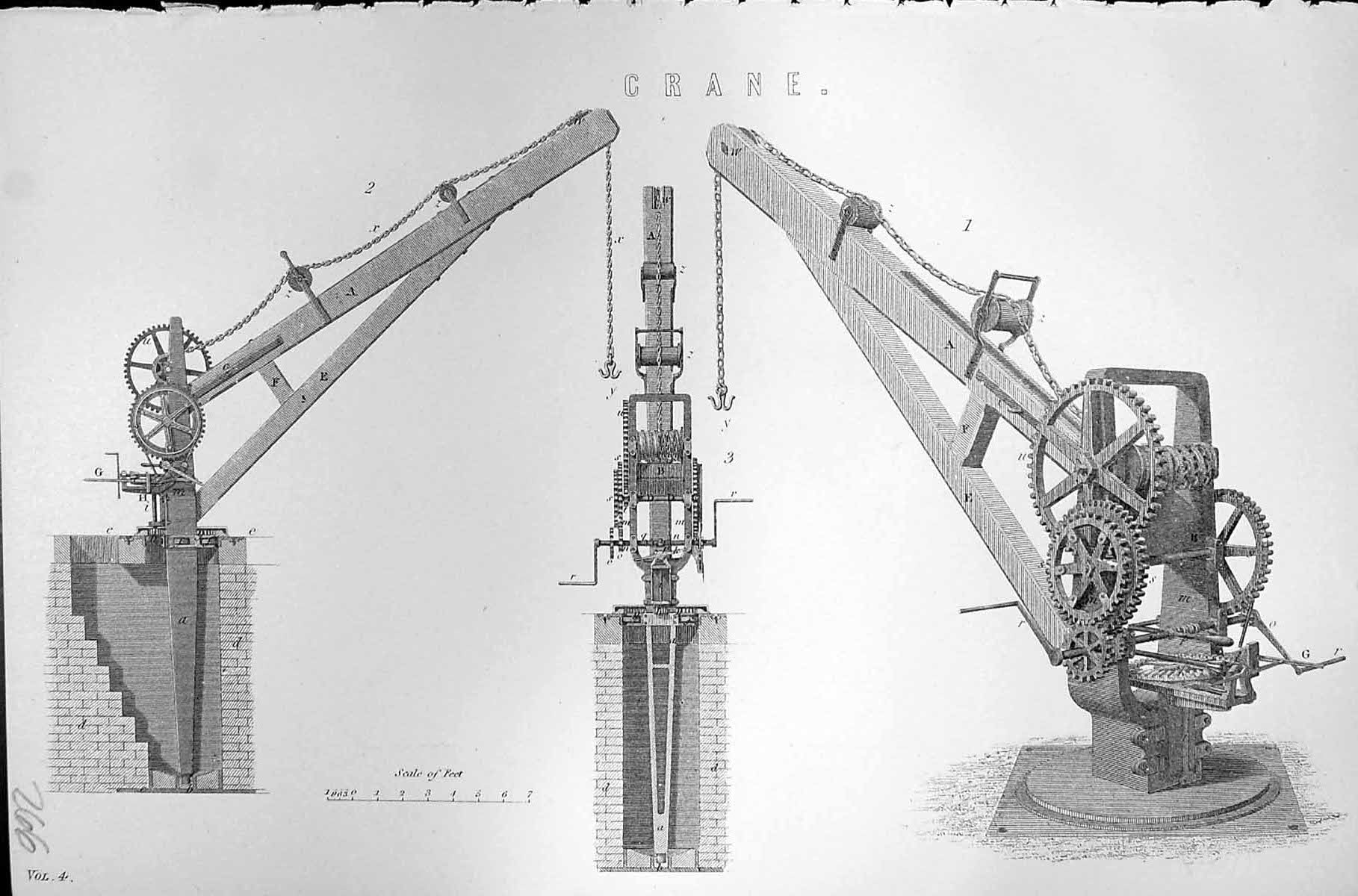 Old Antique Print Mackenzie C1880 Encyclopaedia Science Crane Machinery 19th