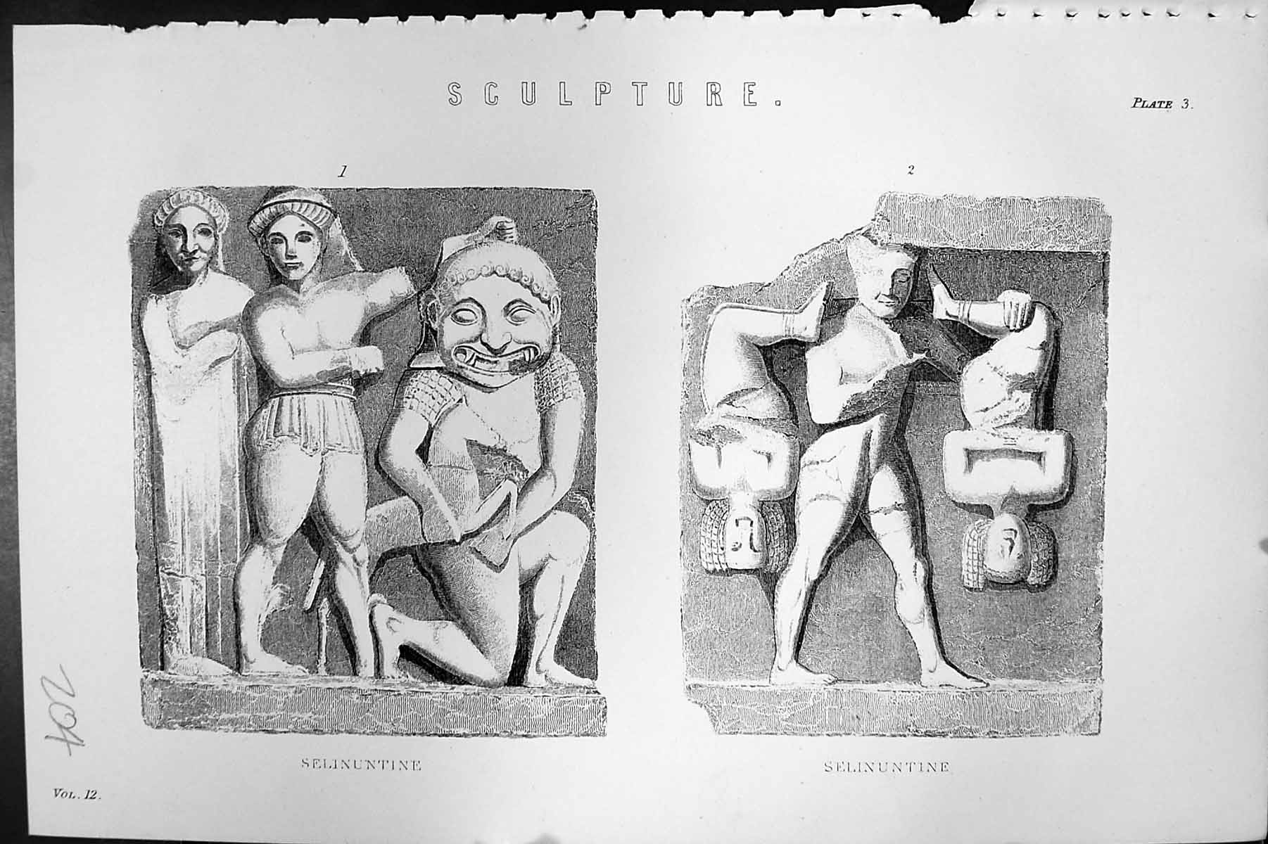 Original Old Antique Print Mackenzie C1880 Science Sculpture Selinuntine 19th