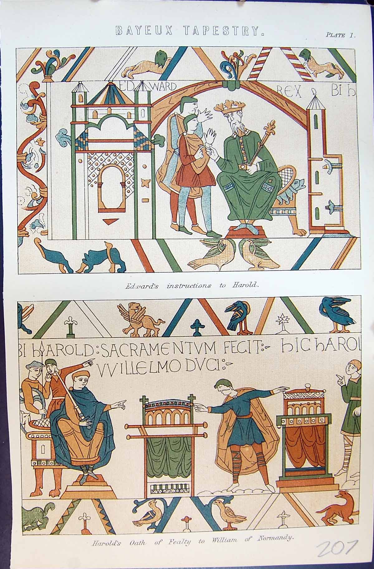 Antique Old Print Mackenzie C1880 Bayeux Tapestry Edward HarWilliam Normandy