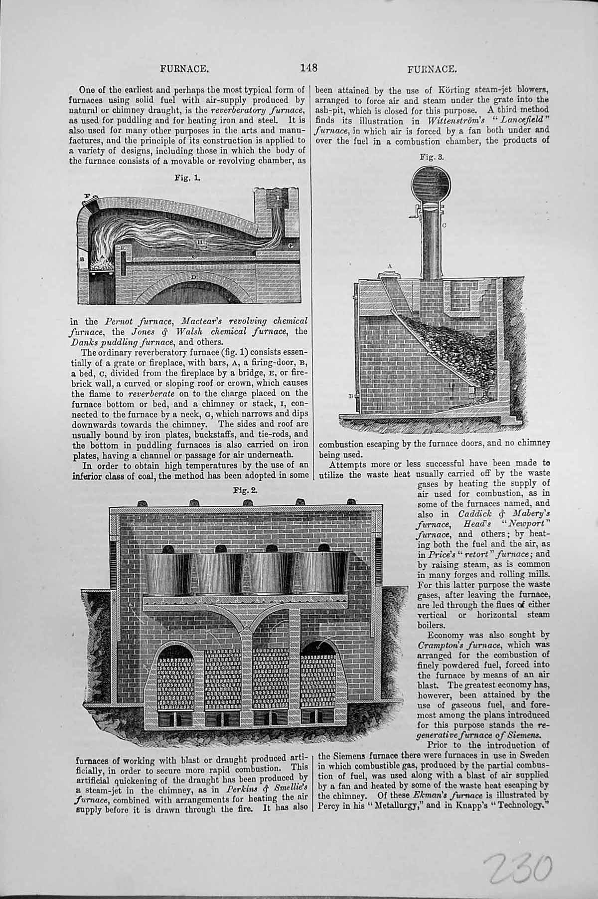 Original Old Antique Print Mackenzie C1880 Furnace Pernot Mactear Machinery