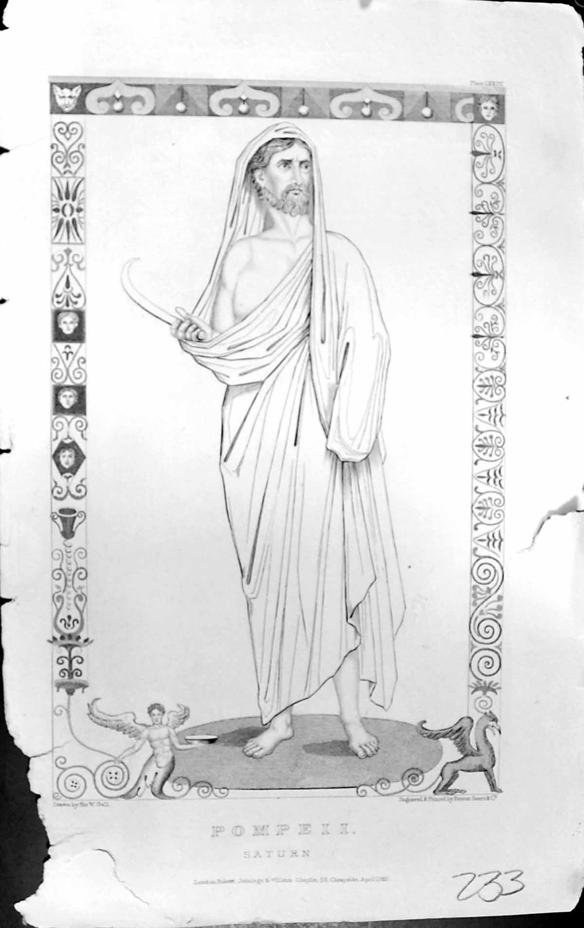 Original Old Antique Print Mackenzie C1880 Pompeii Saturn Portrait Gell Spears