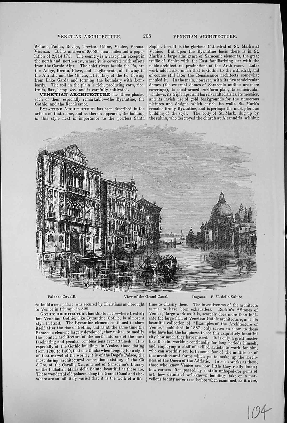 Antique Print View The Grand Canal Palazzo Cavalli Dogana S.M. Della Salute