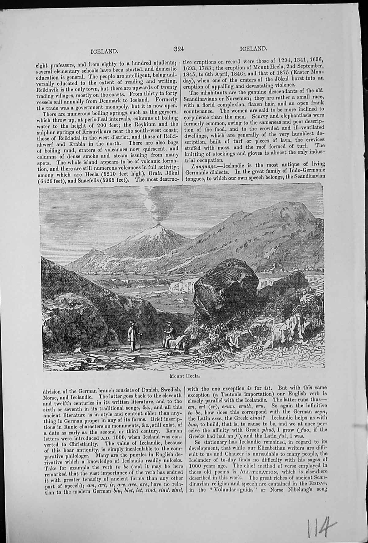 Old Mount Hecla Iceland Full Activity Smoke Rising Walkers Foreground