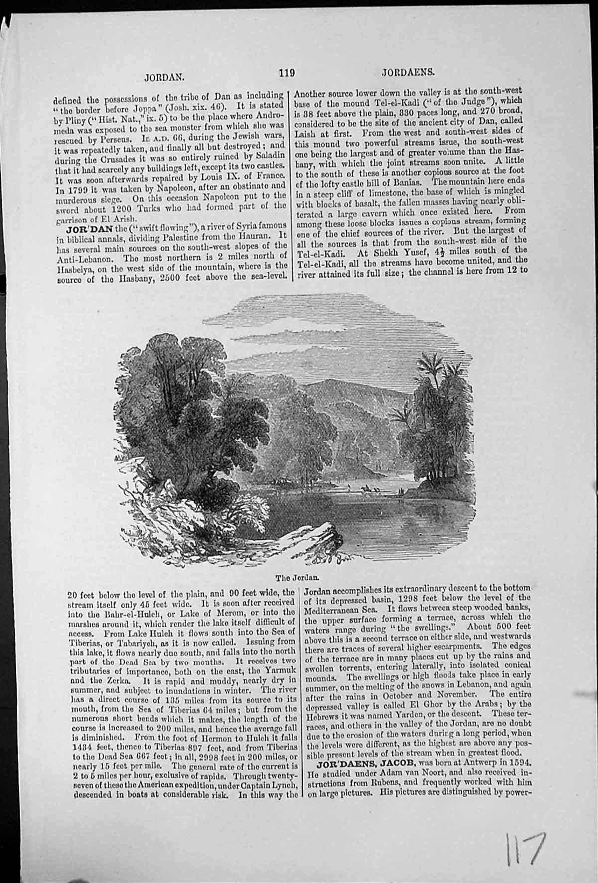 Antique Print The Jordan Syrian River Dividing Palestine From Hauran Palms