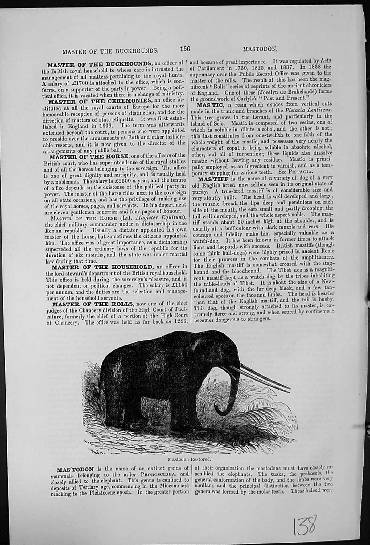 Antique Old Print Mastodon Restored Order Proboscidae Resemblance Elephants
