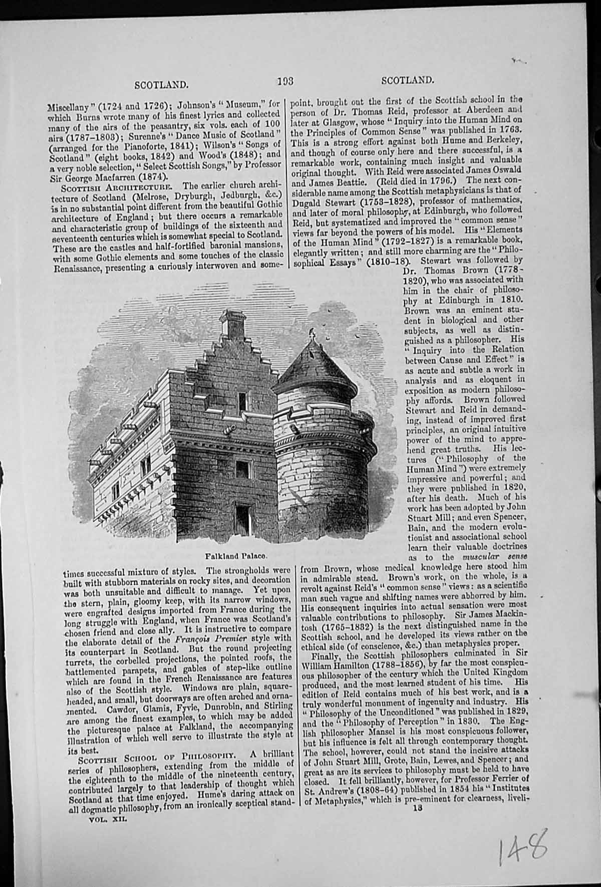 Antique Print Falkland Palace Scotland Square And Round Towers Architecture