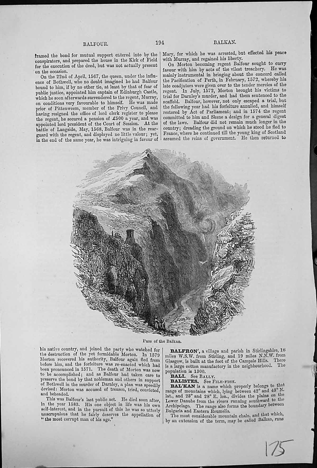 Old Antique Print Pass The Balkan Mountainous Scenery River Fortification
