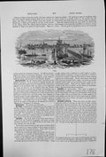 Old Antique Print Riga Harbour Sailing Ships Barrels Buildings Town Water 18th