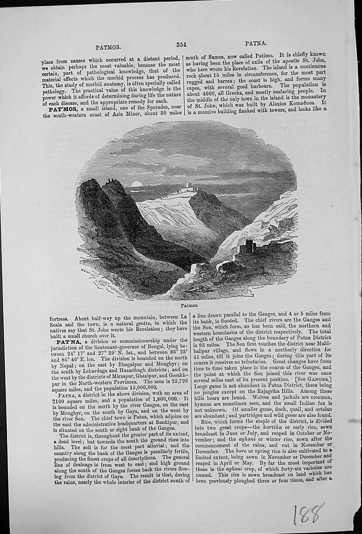 Antique Print Patmos Small Island In Sporades Exile Apostle St. John Rugged