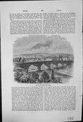 Antique Old Print Perth From Above The Bridge Scotland Buildings Trees Water