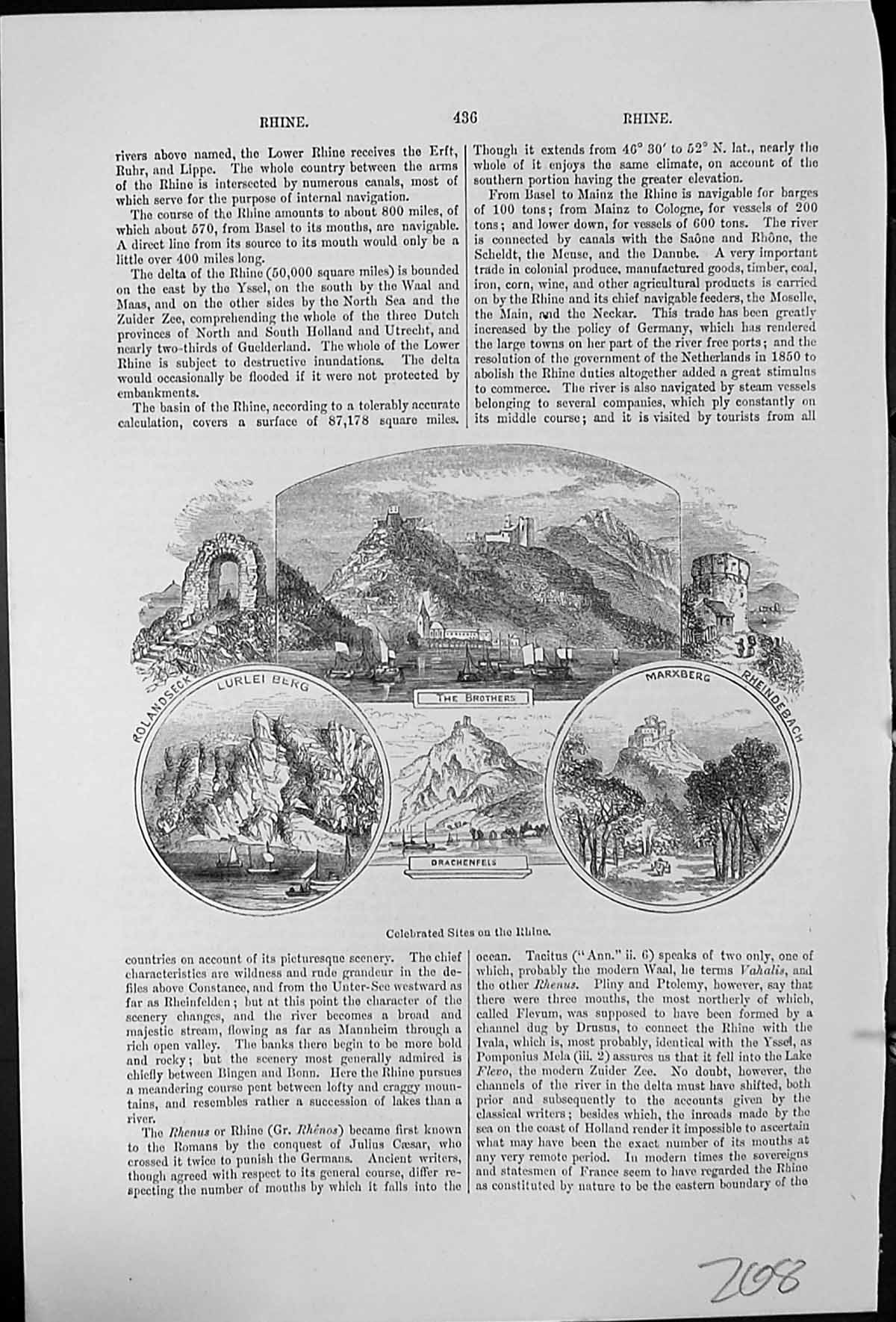 Old Antique Print Sites Rhine Rolandseck Brothers Marxberg Rheinderbach