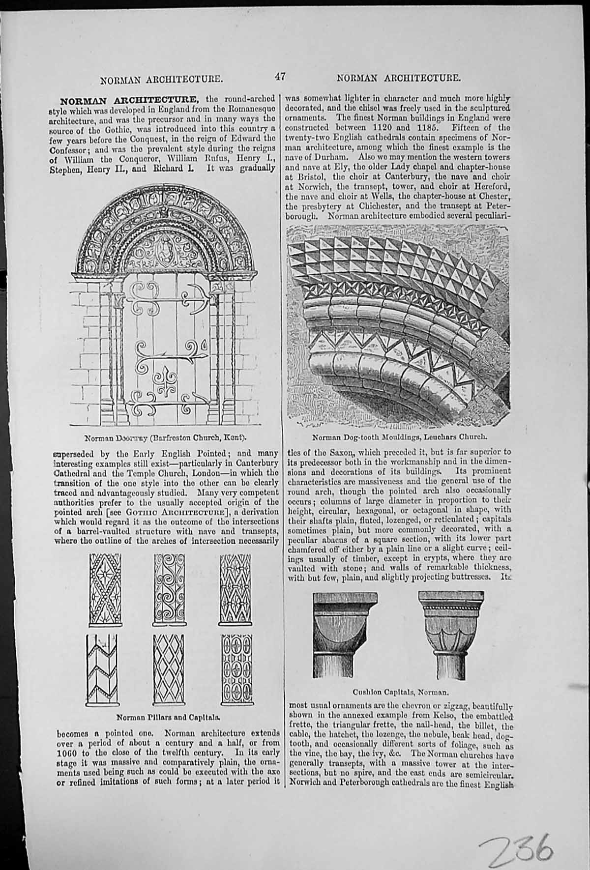 Antique Print Norman Architecture Doorway Kent Leuchars Church Kelso Abbey