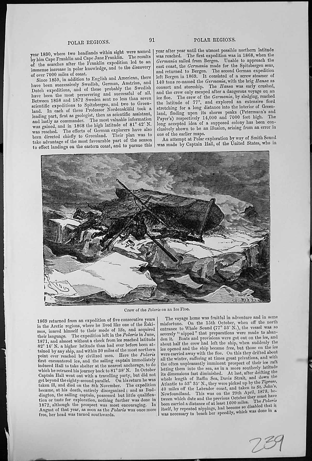 Old Antique Print Crew Polaris Ice Floe Polar Return Franz Joseph Land