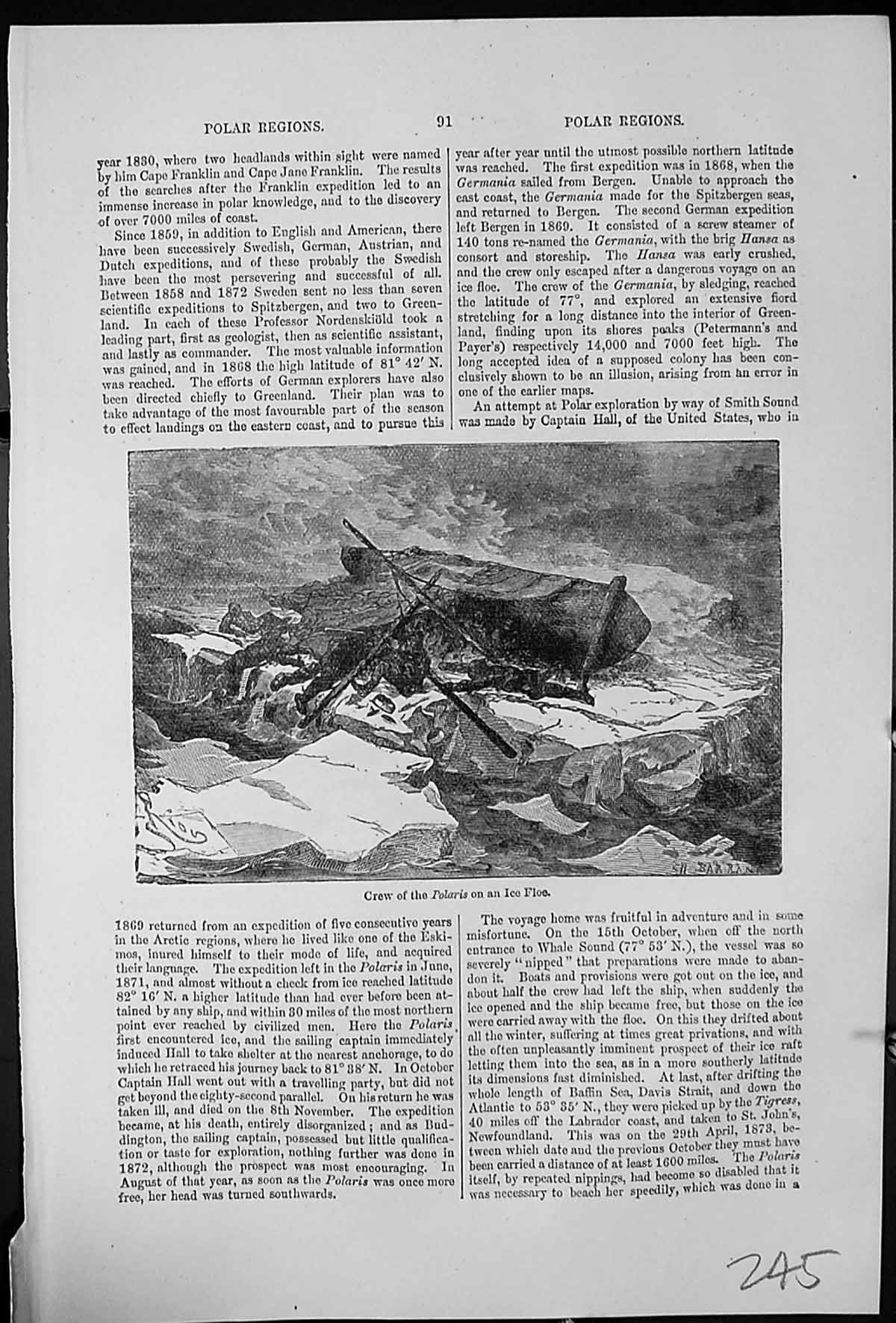 Old Antique Print Polaris Crew Ice Floe Polar Return Franz Joseph Land