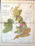 Original Old Antique Print Map Showing Distribution Population British Islands