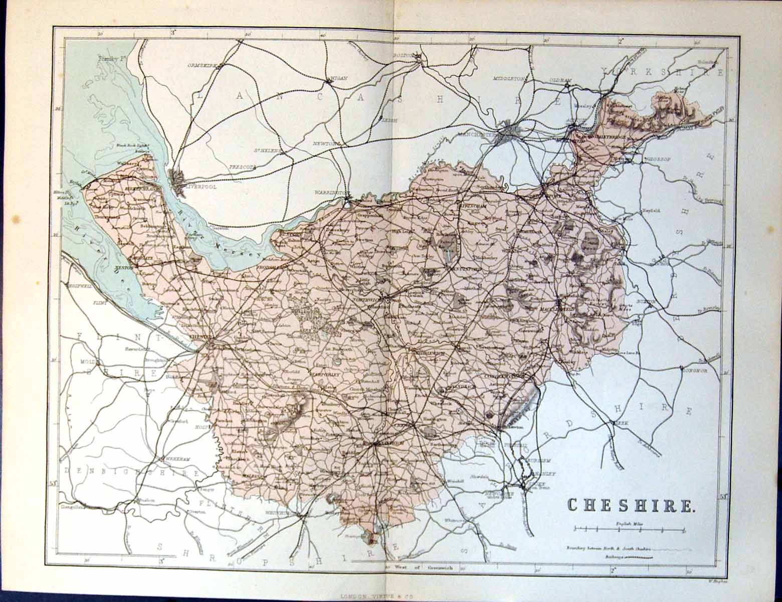Antique Print Map Cheshire Kutsford Tarporley Delamere Forest Macclesfield