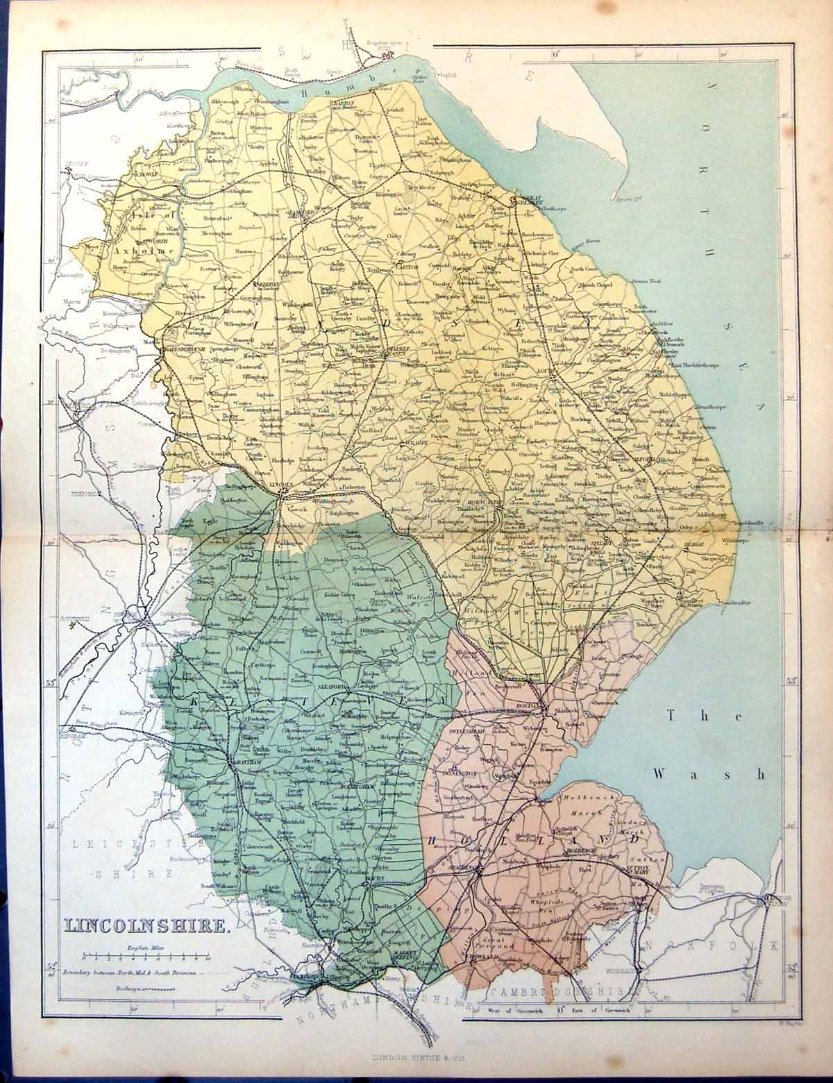 Antique Print Map Lincolnshire Horncastle Holland Fen Sutton St. Mary Stow