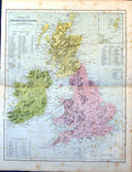 Original Old Antique Print Physical Map The British Islands Annotated Mountains
