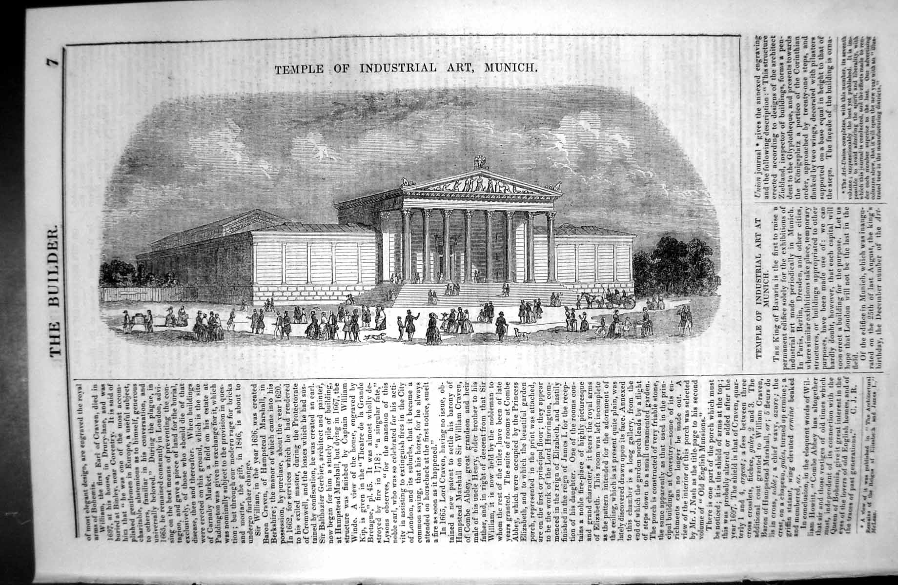 Old Antique Print Temple Industrial Art Munich Architecture 1846 Builder 19th