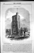 Original Old Antique Print Fulham Church Tower Godwin Architecture 1846 Builder