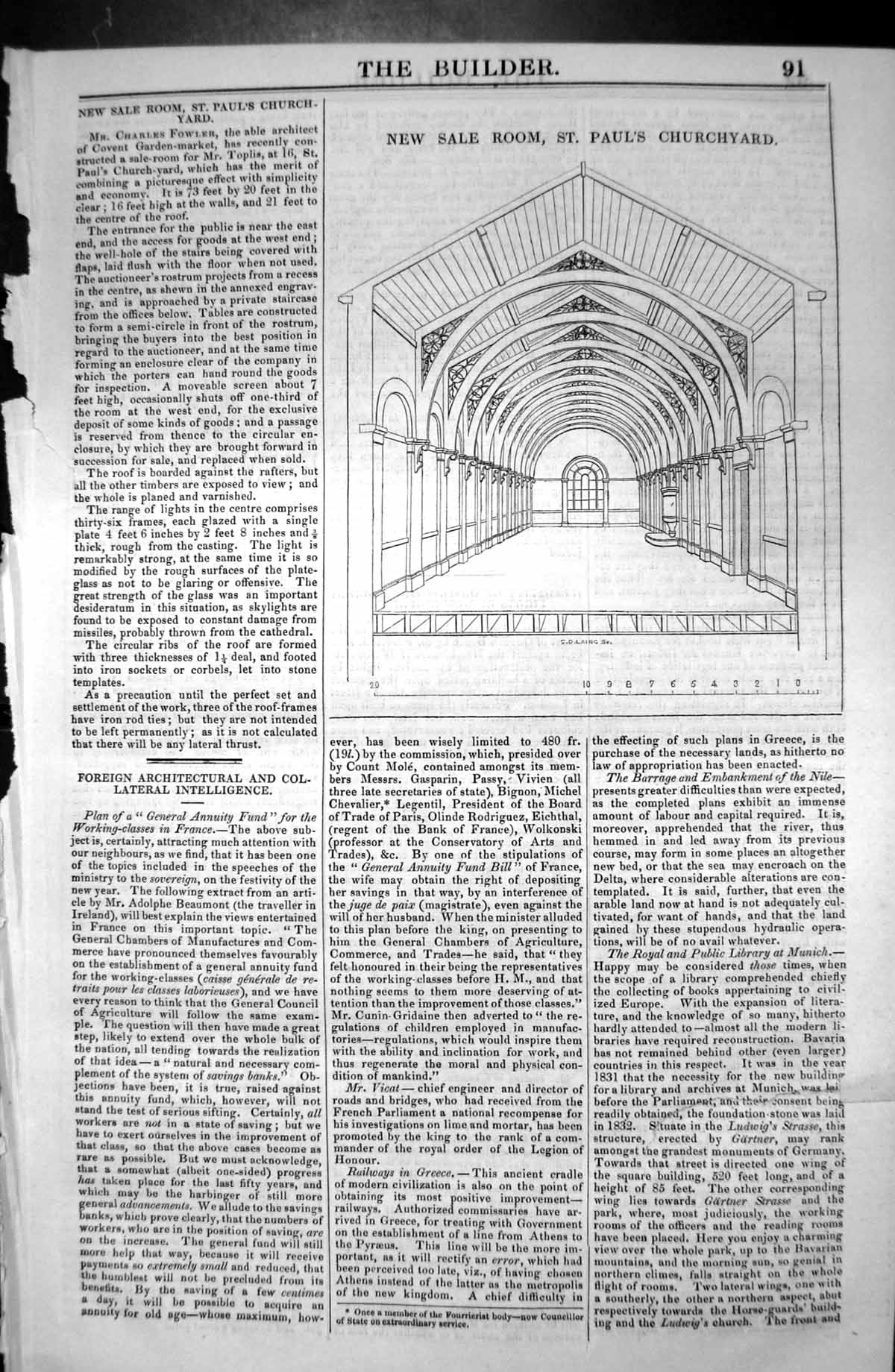Antique Old Print Sale Room St. Paul'S Churchyard Architecture 1846 Builder