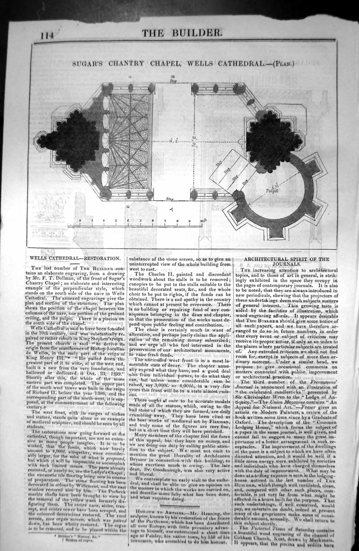 Old Plan Sugar'S Chantry Chapel Wells Cathedral Architecture 1846 Bui Victorian
